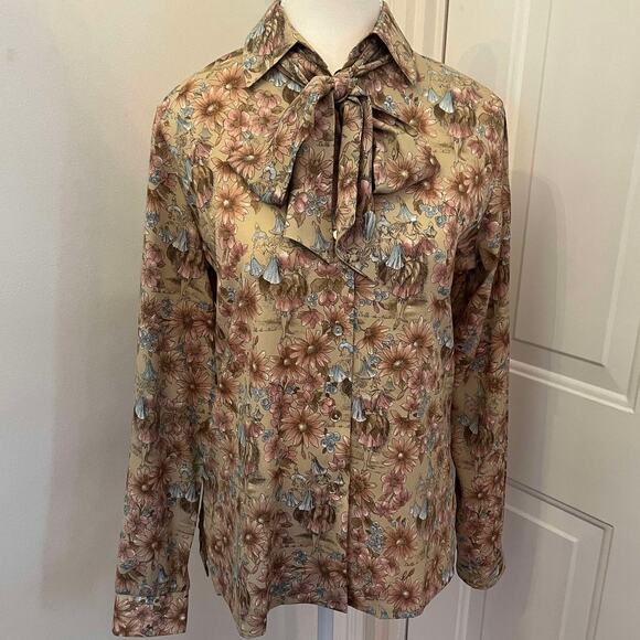 Vintage 70's Taupe and Floral Print Button Down Alex Colman Size Medium - Picture 1 of 3